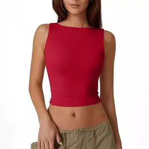 Women's Sexy Open Back Sleeveless Crop Tank High Neck Slim Fit Cropped Tee Shirt Y2k Tops Comfort Fabric