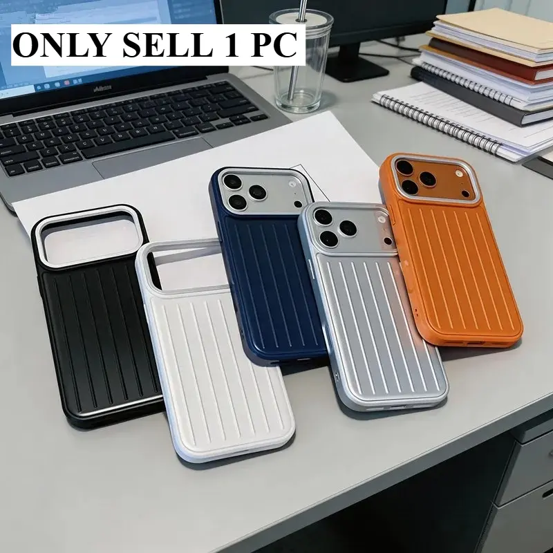 New Luxury Striped Luggage Texture Phone Case For iPhone 17 16 15 14 13 Pro Max Titanium glossy Color Bussiness Cover