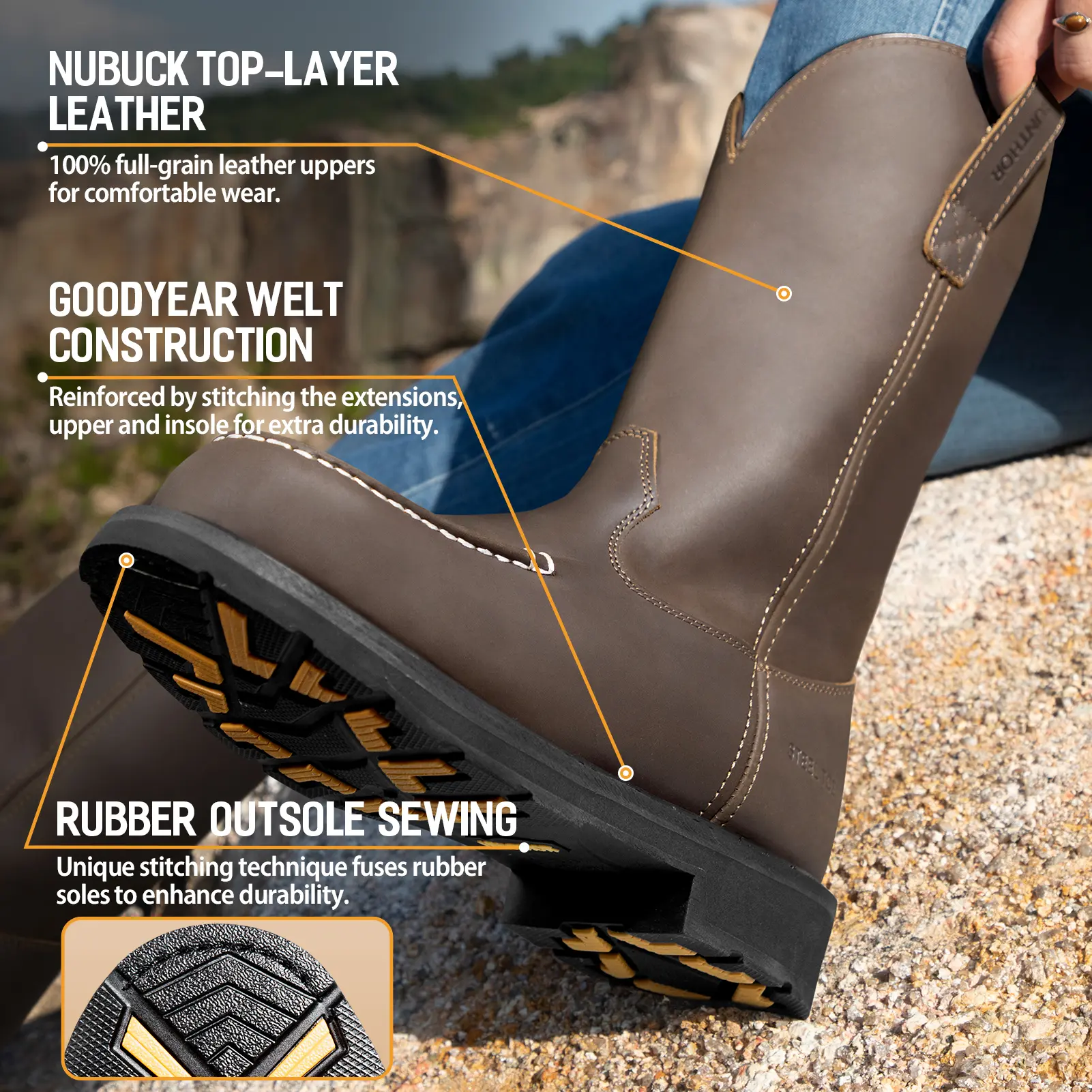 Steel Toe Work Boots Puncture Proof EVA Mid-Sole GoodyearWelt Full-Grain Male Georgia Boot Men main image 4