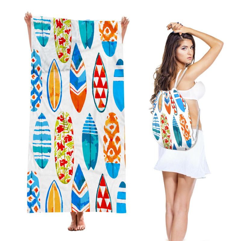 Two-in-One Beach Towel Backpack, Foldable Beach Towel Storage Bag, Microfiber Printed Beach Towel Yarn