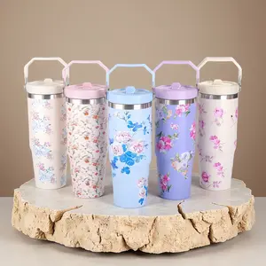 30oz Creative Floral 3D Printed Travel Mug with Dust-Proof Straw, Insulated Drinkware for 12 Hours Hot & 24 Hours Cold, Perfect Gift for Office & School, Vacuum Flasks