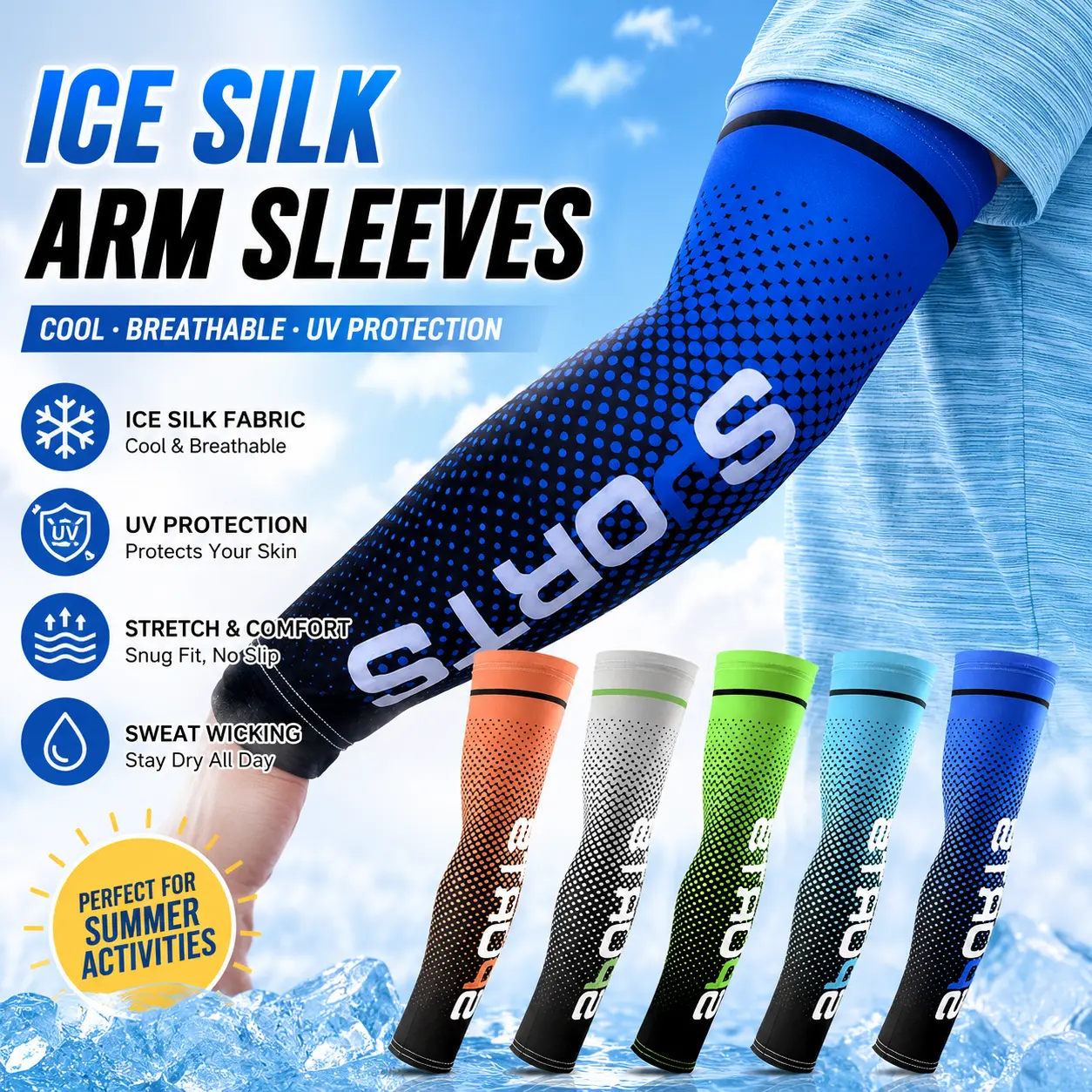 UV Protection Cooling Arm Sleeves, Breathable Ice Silk Compression Sleeves for Sports Outdoor Activities