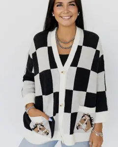 Giddy-Up Checkered Oversized Cardigan