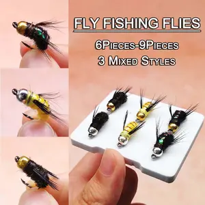 6-9PCS/BOX Fishing Lure #8(3 Mixed Styles)Nymph Dry Flies Artificial Bait Trout Fly Fishing Flies