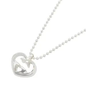 Pre-owned GUCCI Sterling Silver 925 (Ag925) Small Leather Goods Heart Interlocking G Silver Necklace
