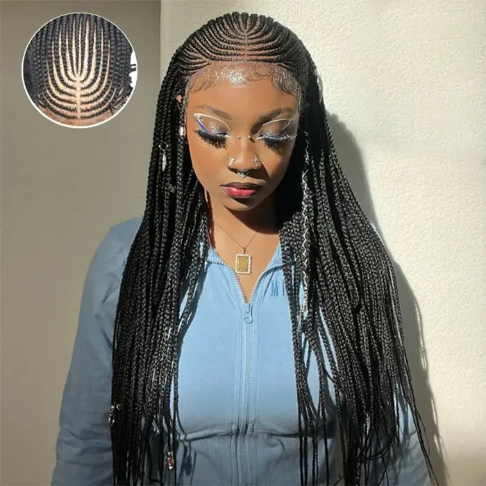Bailey Hair Company 30 Inches 13x7 Fulani Braided Neat Braids Lace Front Wigs 200% Density-100% Handmade