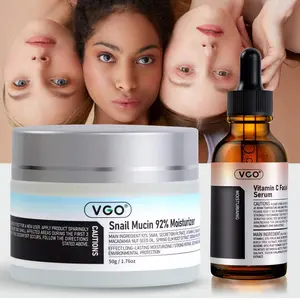 VGO Skincare Set: Vitamin C Serum & Snail Mucin 92%25 Gel Cream | Hydration, Radiance & Revitalizing Daily Care Facial Repair  Anti-Wrinkle Moisturizing Cream