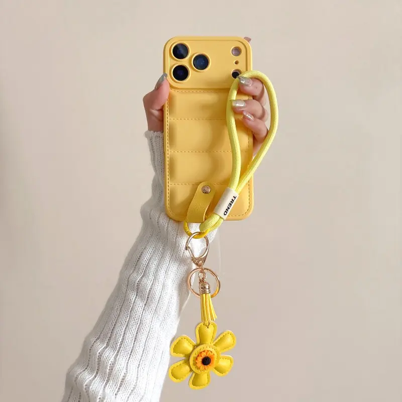 Case For iPhone 17 Pro Max 17 Air 16E 16 15 14 13 12 11 Pro Max 15 Plus Wrist Chain Strap Puffer Down Jacket Soft TPU Protective Back Cover Snug Cover Casing Accessories