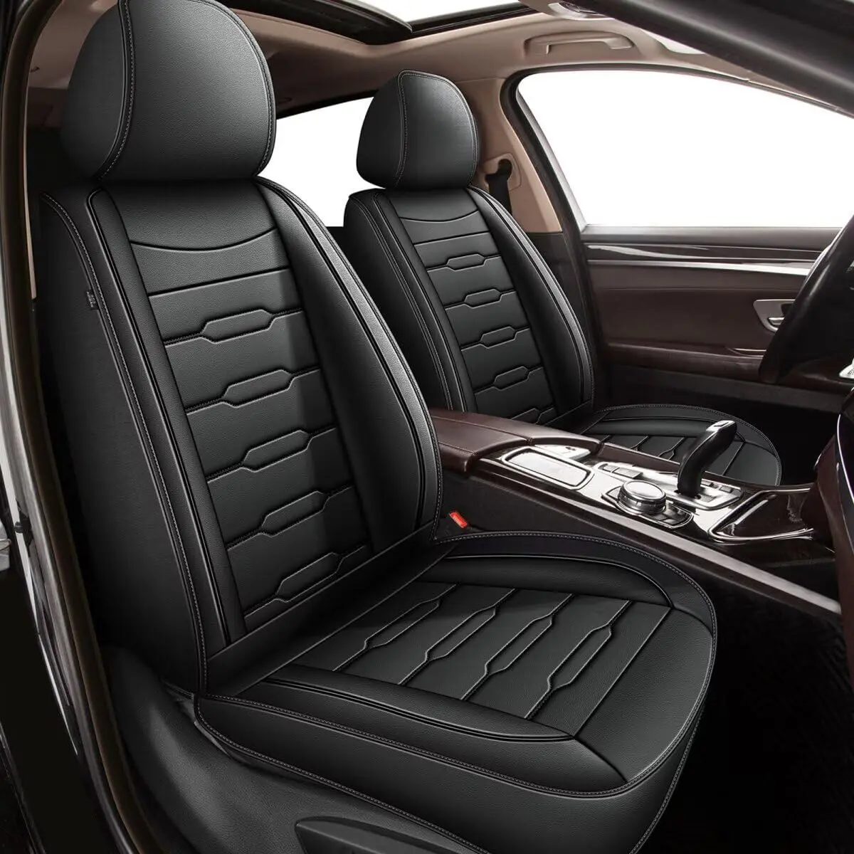 Faux Leather Full Set Car Seat Covers (2/5-Seat Options), Custom-Fit for 2011-2021 Large SUVs, Airbag-Safe Waterproof Protectors, UV-Protected Unisex Replacement Cushions with Lumbar Support, Car Seat Protectors