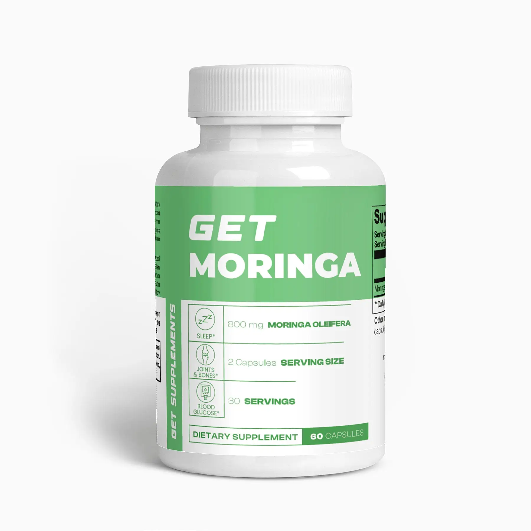 GET MORINGA - 800mg Moringa Oleifera Leaves Capsules, 60 Vegan-Friendly Non-GMO Made in USA America's #1 Moringa Vitamin Brand Plant Power Nutrient-Ri