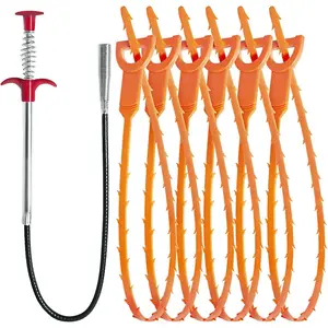 Hair Drain Clog Remover Tool – 6 * 25-Inch Sink Snake + 1 * 24-Inch Drain Cleaner Tool, Plumbing Snake for Shower, Toilet, Kitchen Sink & Tub – 7-Piece Hair Removal Tool Set