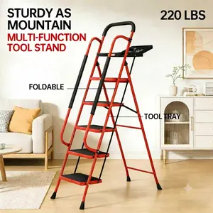 【fathersdaygift】Sekam Lightweight Foldable 5-Step Ladder - 220 LBS Capacity, Portable Collapsible Design with Handrail & Tool Tray, Ideal for Kitchen & DIY Home Improvement Projects, Lightweight Foldable Ladder