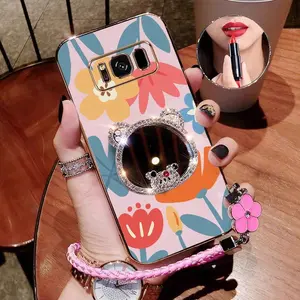 1 Piece Stylish s8 Bright cartoon flowers with lanyard Pattern Comfortable feel Case Suitable For Samsung S8 Phone Cases With Durable Ideal For Casual