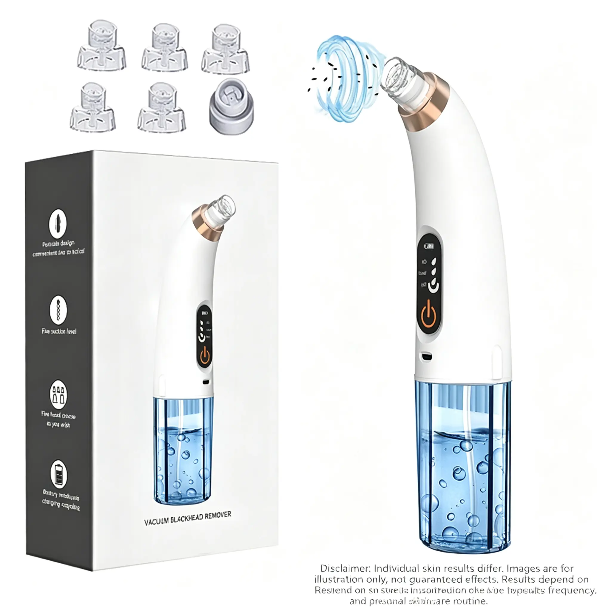 Adjustable Cordless Gentle Removable Rechargeable Blackhead Remover Pore Vacuum Cleaner, USB-Chargeable Facial Beauty Device for Pore Cleansing