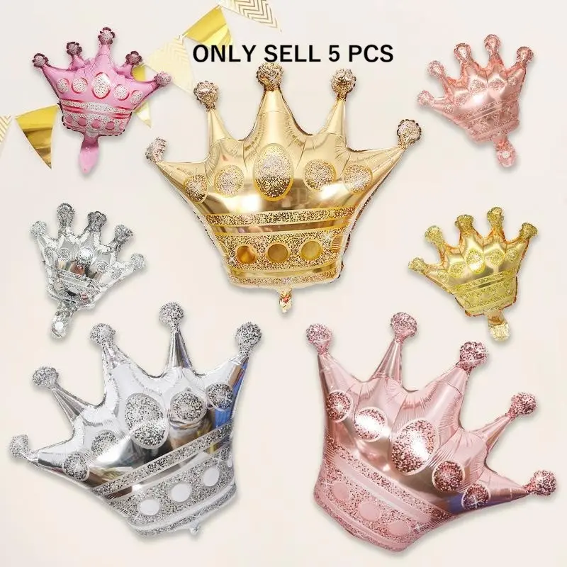 Crown Shaped Balloon, 5 Counts Mini Crown Aluminum Film Balloon, Birthday Party Decoration Supplies, Balloon Decorations, Party Favors for Birthday Party, Balloon Arch Decoration, Balloon Arch Garland, Balloon Arch Balloons