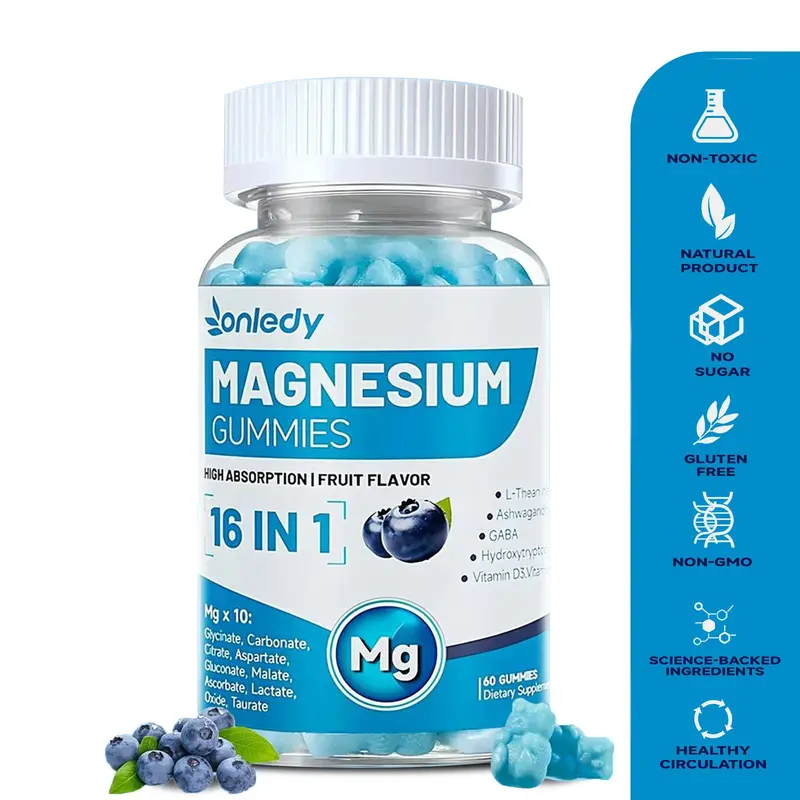Onledy 16-in-1 Magnesium Gummies for Adults, Chewable Multi-Mineral with Glycinate, Citrate, Malate, Ashwagandha, GABA, L-Theanine, 5-HTP, D3 & B6 for Sleep, Relaxation & Muscle Cramp Support Menopause Gummies Menopause Supplement Magnesium Glycinate Heal