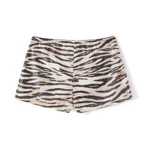 Women's Summer Hot Shorts Zebra Print Low Waist Sequin Short Pants Streetwear for Party