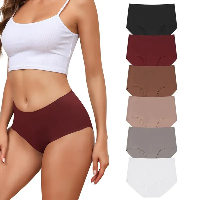 LEVAO Women's Mid Waisted Seamless Underwear No Show Full Coverage Briefs Stretchy Invisible Panties Cheeky Womenswear Pack of 6