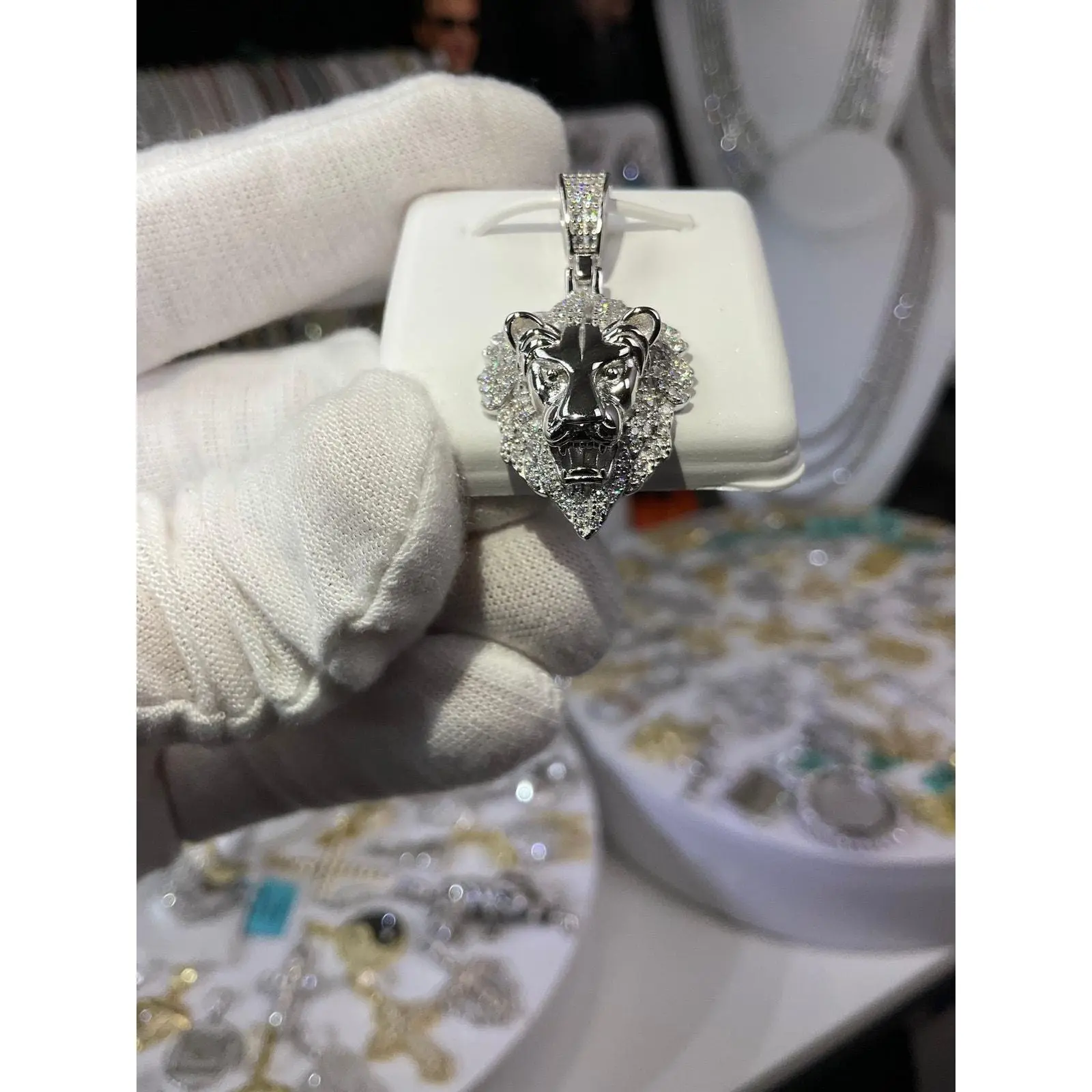 Sterling Silver Moissanite Lion Head Pendant