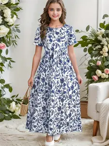 Boho Paisley Allover Short Sleeve Midi Dress Girls Holiday Casual Dresses Summer Gift