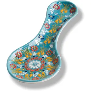 Ceramic Spoon Rest for Stove Top 10 Inch - Dishwasher Safe Spoon Holder for Kitchen Counter, Utensil Rest, Colorful Turquoise Housewarming Gift