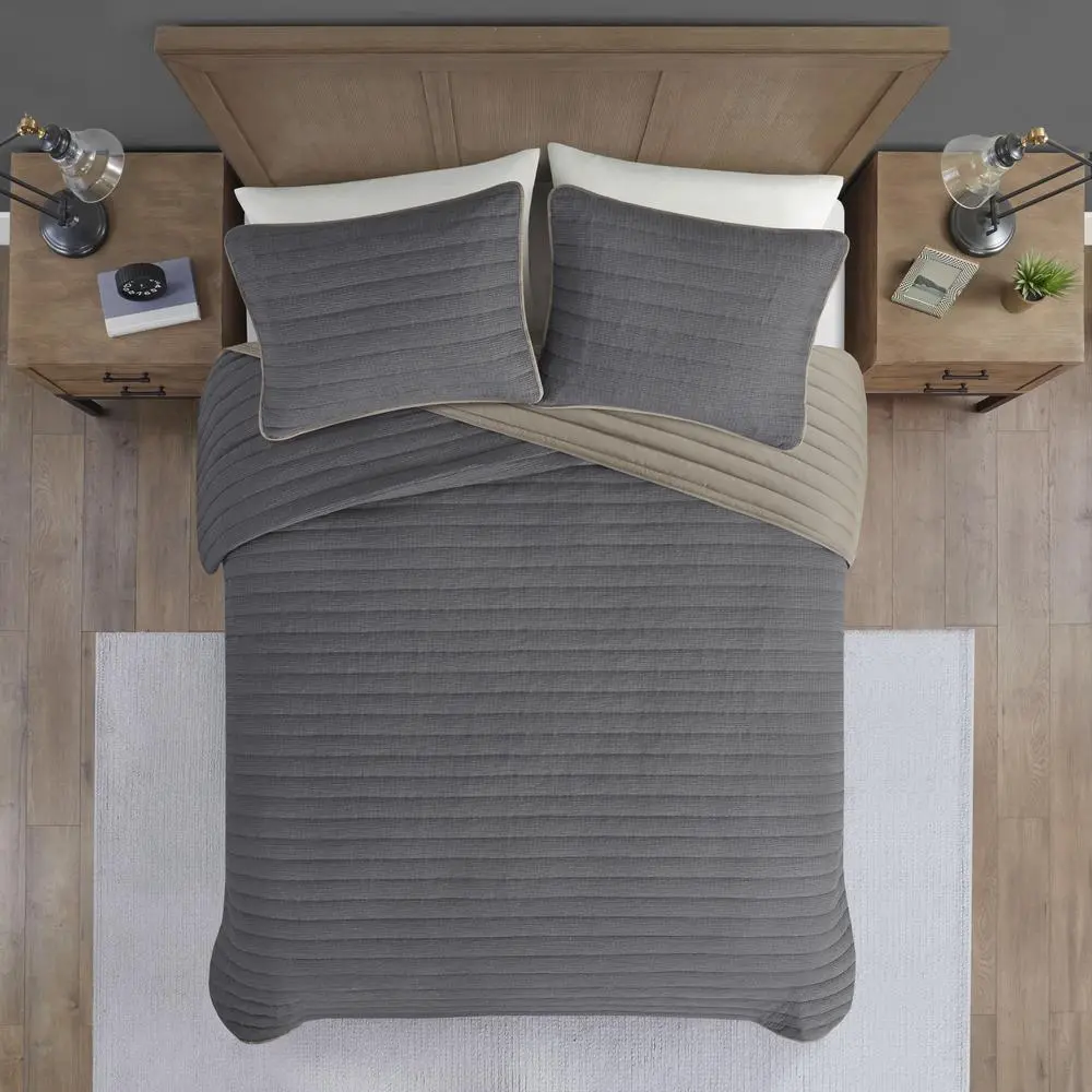 3 Piece Crinkled Microfiber Quilt Set,