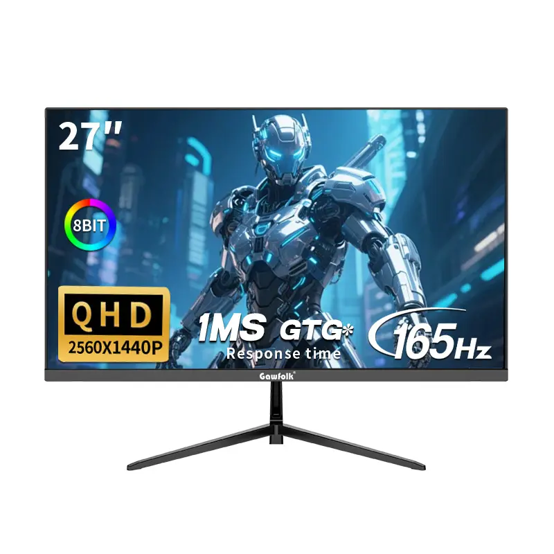 Gawfolk 27 Inch 2K Gaming Monitor QHD 2560x1440 165Hz Refresh DP/HDMI Port VESA 75x75mm Wall-Mount FreeSync 1ms GTG 100% sRGB for Esports