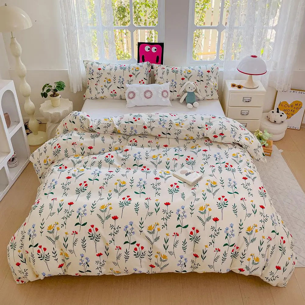 Floral Print Duvet Cover Set, 3 Counts/set Including 1 Duvet Cover & 2 Pillowcases without Filler, Soft Comfortable Bedding Set for Home Bedroom