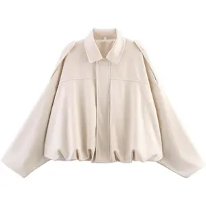 Suede Jacket Women Oversized Long Sleeve Zip Up Casual Coat