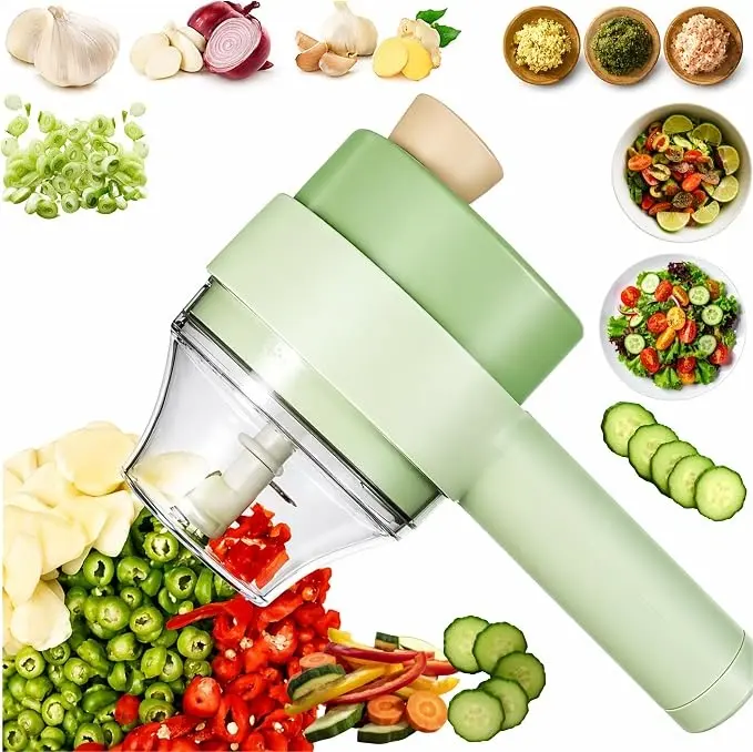 5-in-1 Multiuse Cordless Power Handheld Food Chopper Set with Handheld Grip, Portable Size, Safe Qita11 Materials, Whisk, Cleaning Brush, Vegetable Slicer, Meat/Garlic Grinder, Salad Prep Indoor Recreation Kitchen Gadget