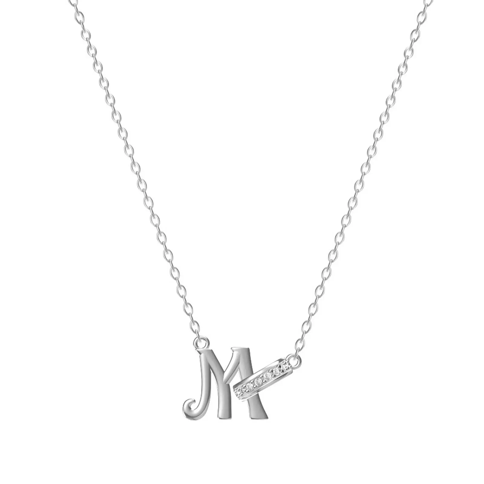 Women's Personalized Modern Zircon Initial Letter Necklace, Customizable Minimalist Artificial Gemstone Jewelry for Everyday Wear Gift, Zircon Initial Necklace
