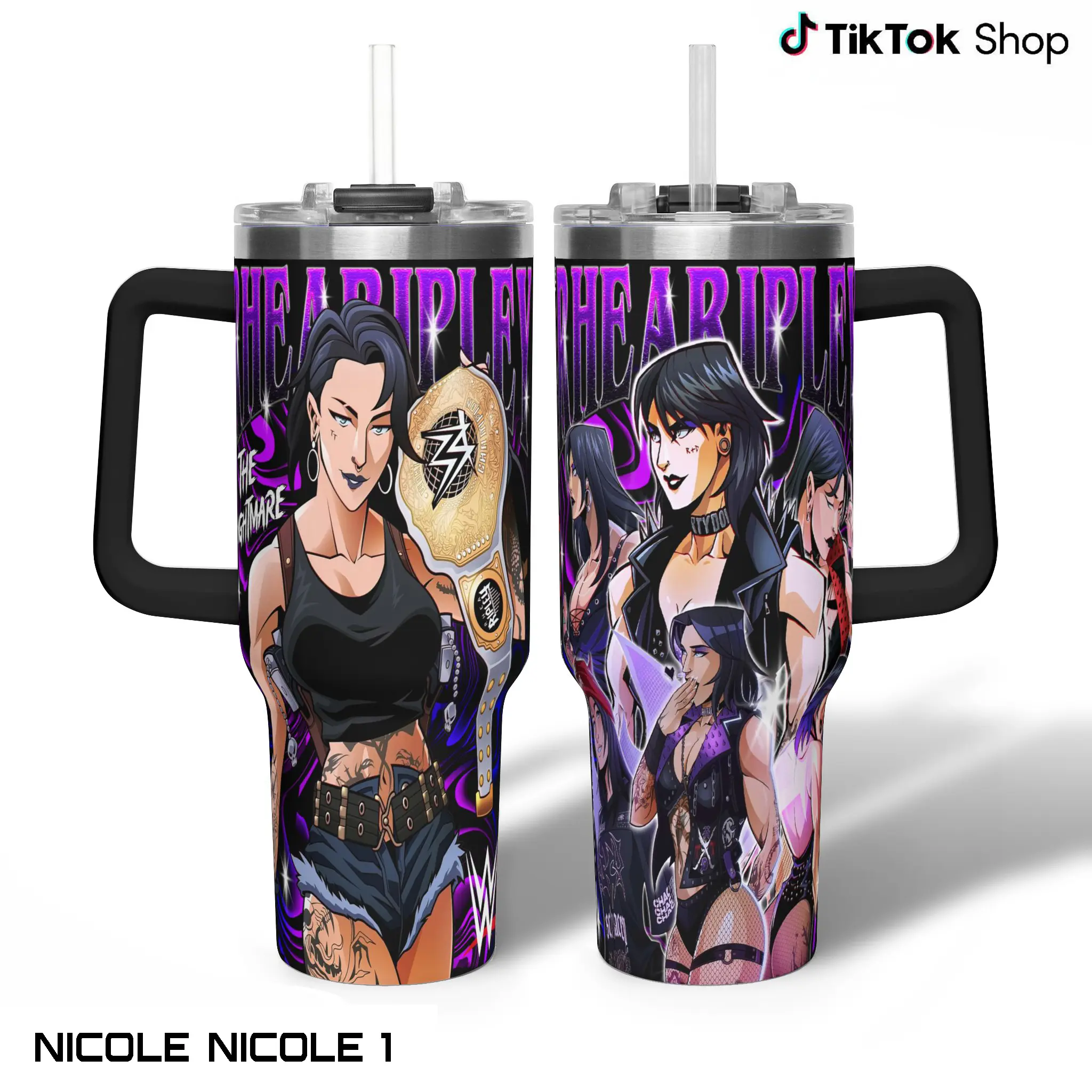 Rhea Ripley WWE Anime Girl Tumbler With Handle, Vintage Aesthetic Rhea Ripley  Mug 40oz, The Eradicator Cartoon Style Shirt, The Nightmare Fan Gift Mug