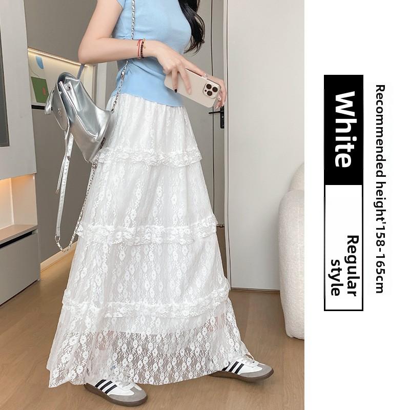 2025 Lace Skirt Women's Summer White A- line Dress Cake Dress Maxi Skirts
