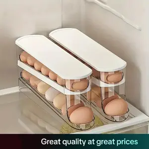 Clear Egg Storage Box, 1 Count Space Saving Rolling Egg Holder, Durable Plastic Egg Organizer for Refrigerator, Kitchen Accessories