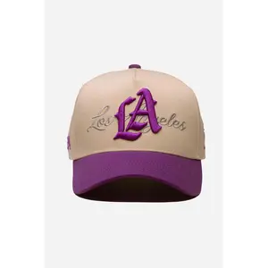LA Logo A-Frame Snapback | Natural & Purple