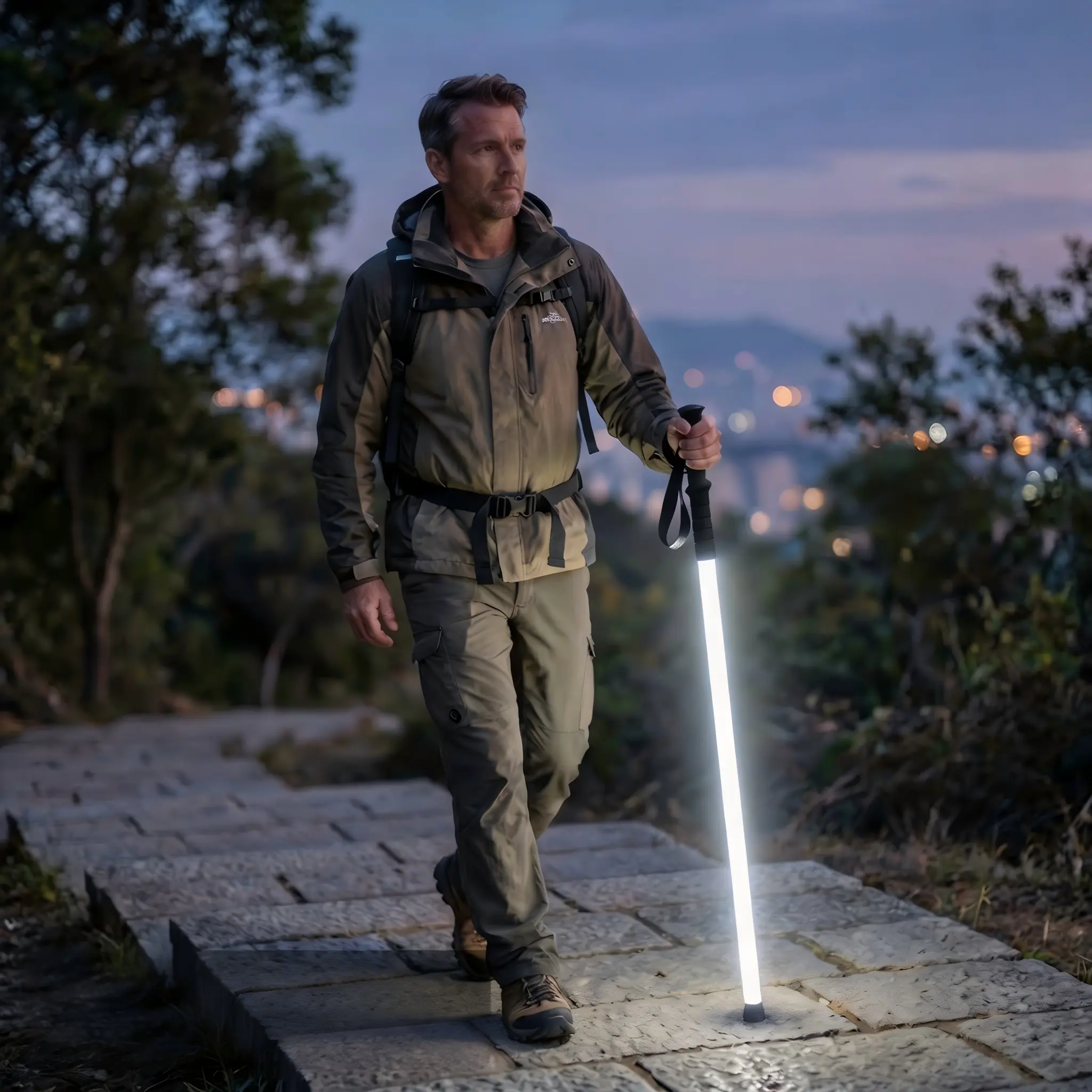 Laser Saber Style Trekking Poles - Built-in LED Light Strip Hiking Sticks, Photo Ready for Night Hiking Camping Emergency Safety TikTok Shots Travel Accessories,Father's Day Gifts / Gifts for Him,Emergency Use,camping essentials, Mens Gifts, Led Headlamp