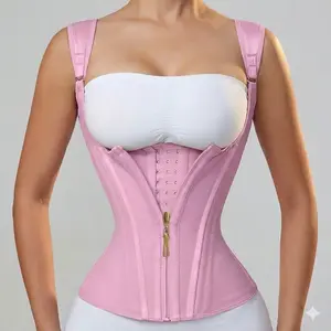 Landa Waist Trainer Corset for Women |     Adjustable shoulder straps and steel frame support |     Double Compression Shaper with Zipper Closure |     Fashionable black, smooth latex fabric |     Vest for Control of Abdomen, Can Enhance Posture and Wai