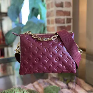 Pre-owned Louis Vuitton canvas Crossbody Bags Coussin PM Wine Lambskin Embossed Monogram Shoulder Bag