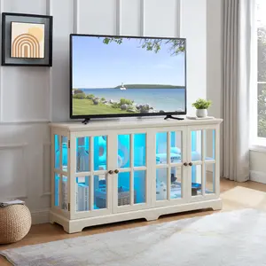 LED Curio Display Cabinet Antique Display Cabinet with Glass Doors Adjustable Shelves for Collectibles Four Door Design Vintage Showcase for Home or Office Antique Display Case WHI