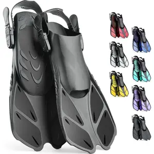 Snorkel Fins, Swim Fins Travel Size Short Adjustable for Snorkeling Diving Adult Men Women  Open Heel Swimming Flippers