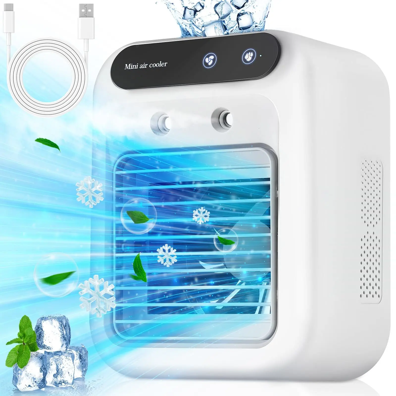 【SUMMER SALE】2026 New Upgrade Rechargeable Portable Air Cooler - 3-in-1 Mini AC Desk Fan with 500ml Tank, 1800mAh Battery, 2 Mist Modes, Stay Cool for Home, Office, Camping
