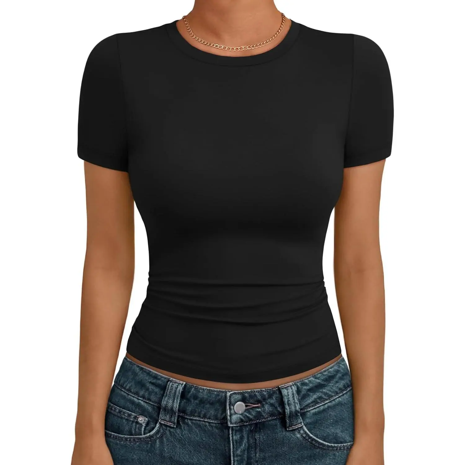 Women's Crew Neck Breathable Slim Fit Sporty Chic Compression Tee, Stretchy Body Shaping Short Sleeve Summer Basic Gym Workout Going Out Sports Top, Slim Fit Shirt, Four-Way Stretch