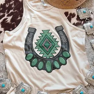 Turquoise Horseshoe Soft Razorback Tank - Soft Design with Turquoise Accents and Horseshoe Graphic Casual Cotton