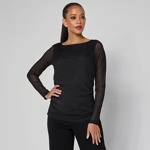 Vivica A. Fox Collection Rhinestone Mesh Knit Shirt