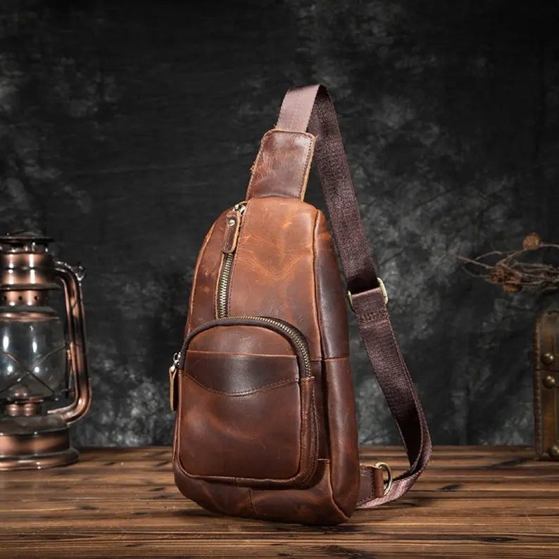 Leather Sling Bag Full Grain Leather Belt Bag, Leather Fanny Pack, Birthday Gift for Him, Personalized Gift for Him, Chest Bag