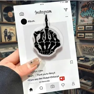 Skeleton Middle Finger MagSafe Phone Grip, Gothic Skull Phone Holder Stand, Funny Halloween Kindle Grip, Dark Aesthetic Gift