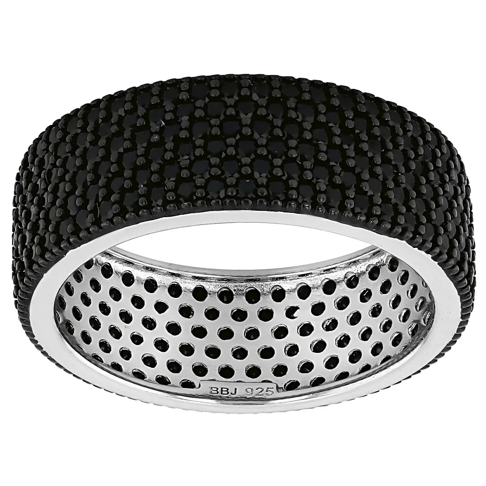 JTV Black Spinel Rhodium Over Sterling Silver Band Ring 2.95ctw
