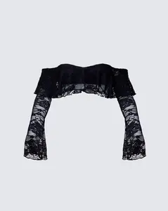Rina Black Lace Ruffle Bandeau Top