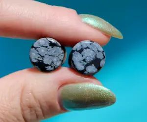 Snowflake Obsidian Black and Gray Double Flare Stone Plugs Pair 3mm-32mm