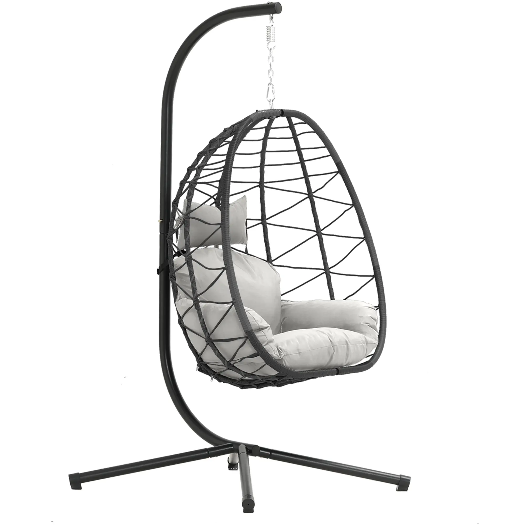 350LB Capacity Wicker Egg Swing Chair with Plush Cushion, All-Weather Hanging Chair for Indoor & Outdoor Use